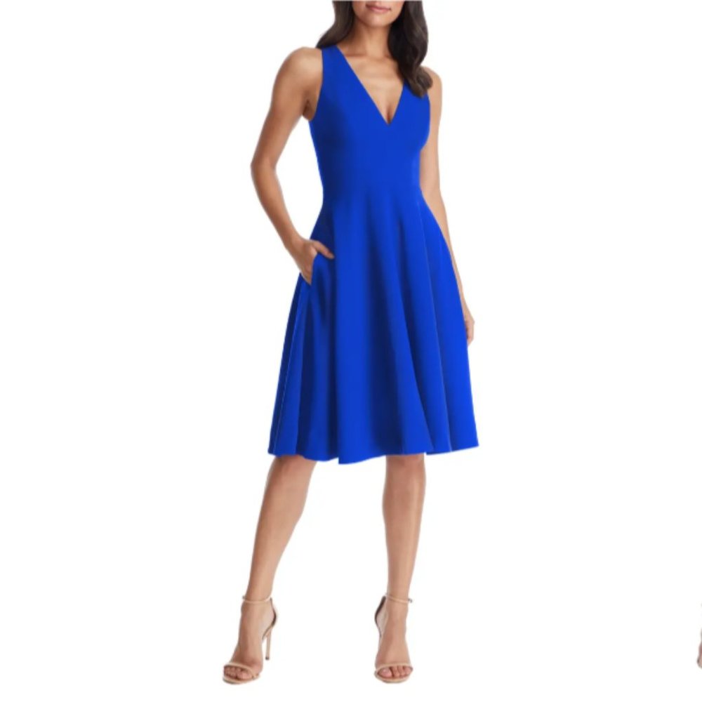 Dress The Population Catalina Fit & Flare Blue Cocktail Sexy Dress Size Small